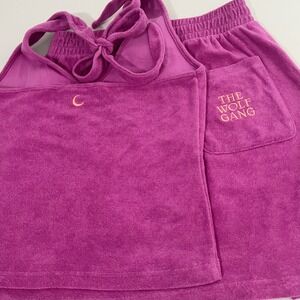 The Wolf Gang Terry Cloth Halter Top Skirt Resort Wear Purple